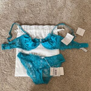 La Perla Turquoise Lace Bra and Panty Set